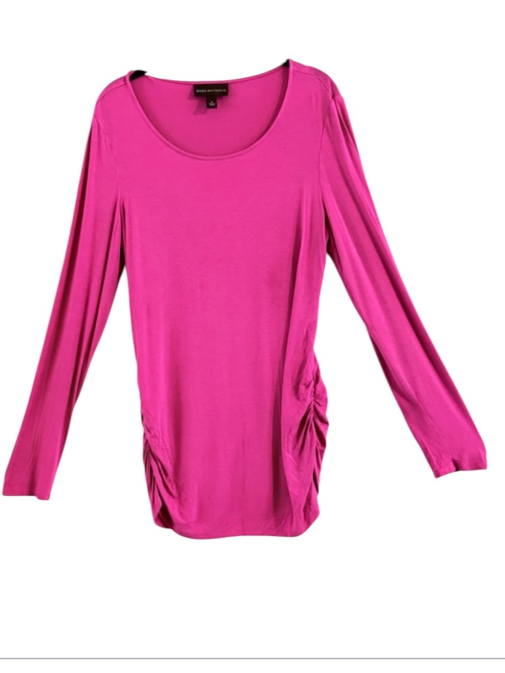 Dana Buchman Fuchsia Long Sleeve Scoop Neck Ruched-Side Top Size L